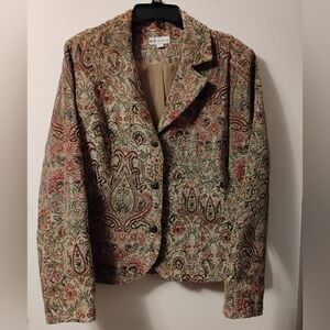Go Fish Clothing Tan Earth Tone Floral Tapestry Blazer Size XL